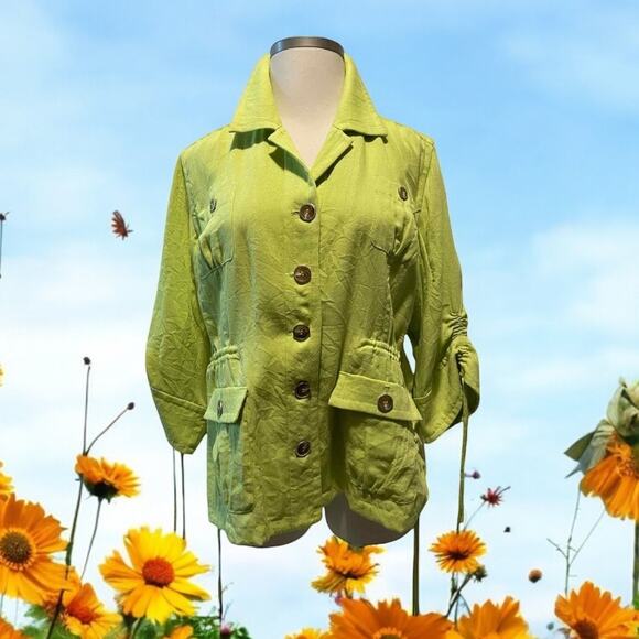 Peck & Peck Lime Green Utility Jacket 1X - Button Front with‎ Drawstring Detail - Picture 5 of 5